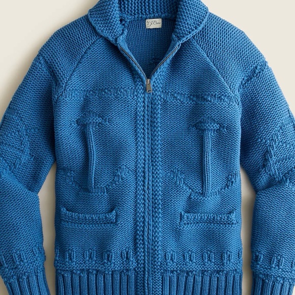 J. Crew Men’s Zip-Up Shawl Collar Sweater Jacket - Bright Blue